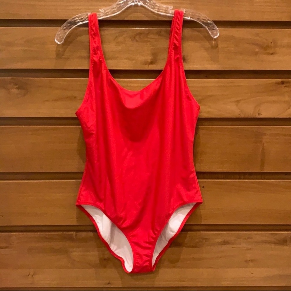Solid and Striped Anne Marie bathing suit in red